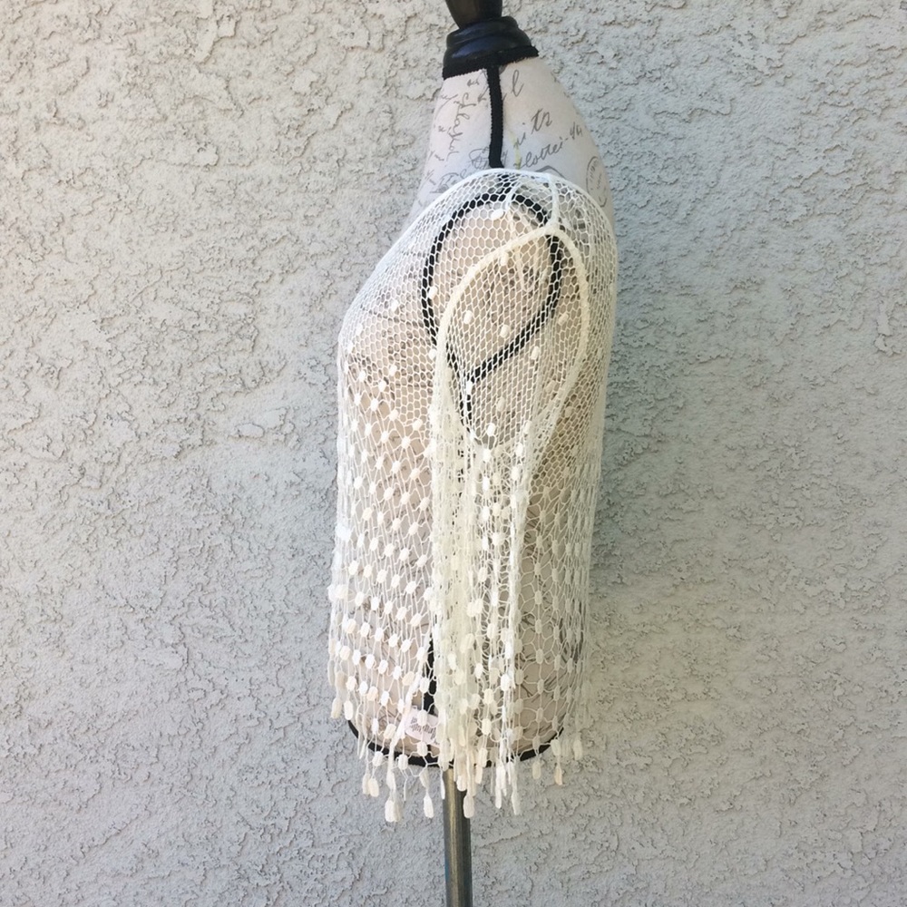 Free People Sheer White Ivory Crochet Knit Mermaid Top Overlay Blouse - Picture 5 of 9